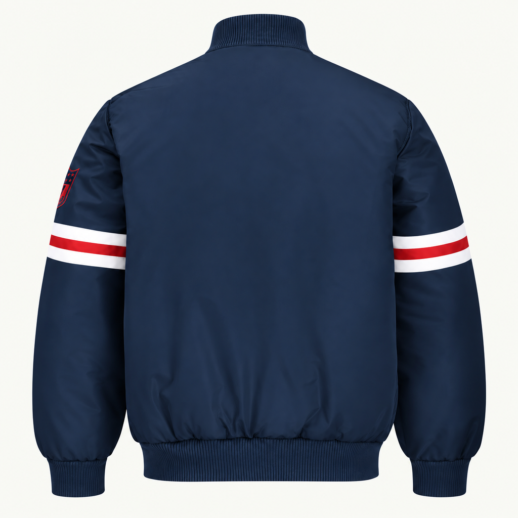 New England Patriots Stripe Sleeve Heavyweight Satin Jacket