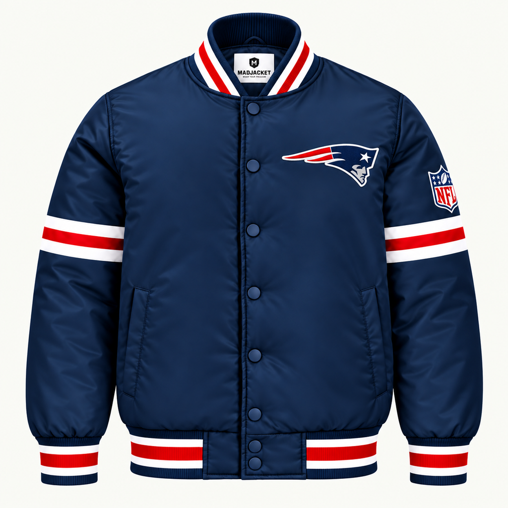 New England Patriots Stripe Sleeve Heavyweight Satin Jacket