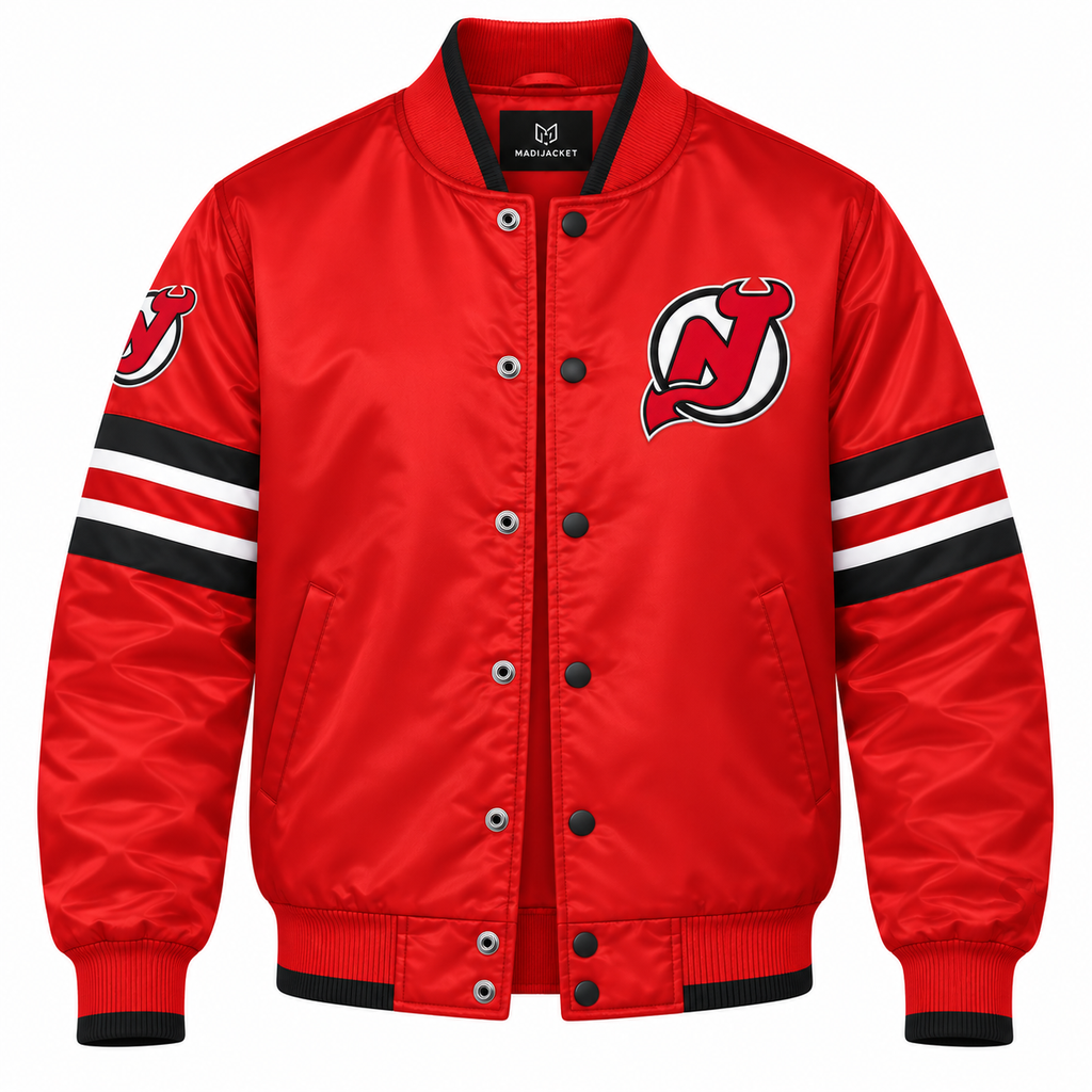 New Jersey Devils Stripe Sleeve Heavyweight Satin Jacket