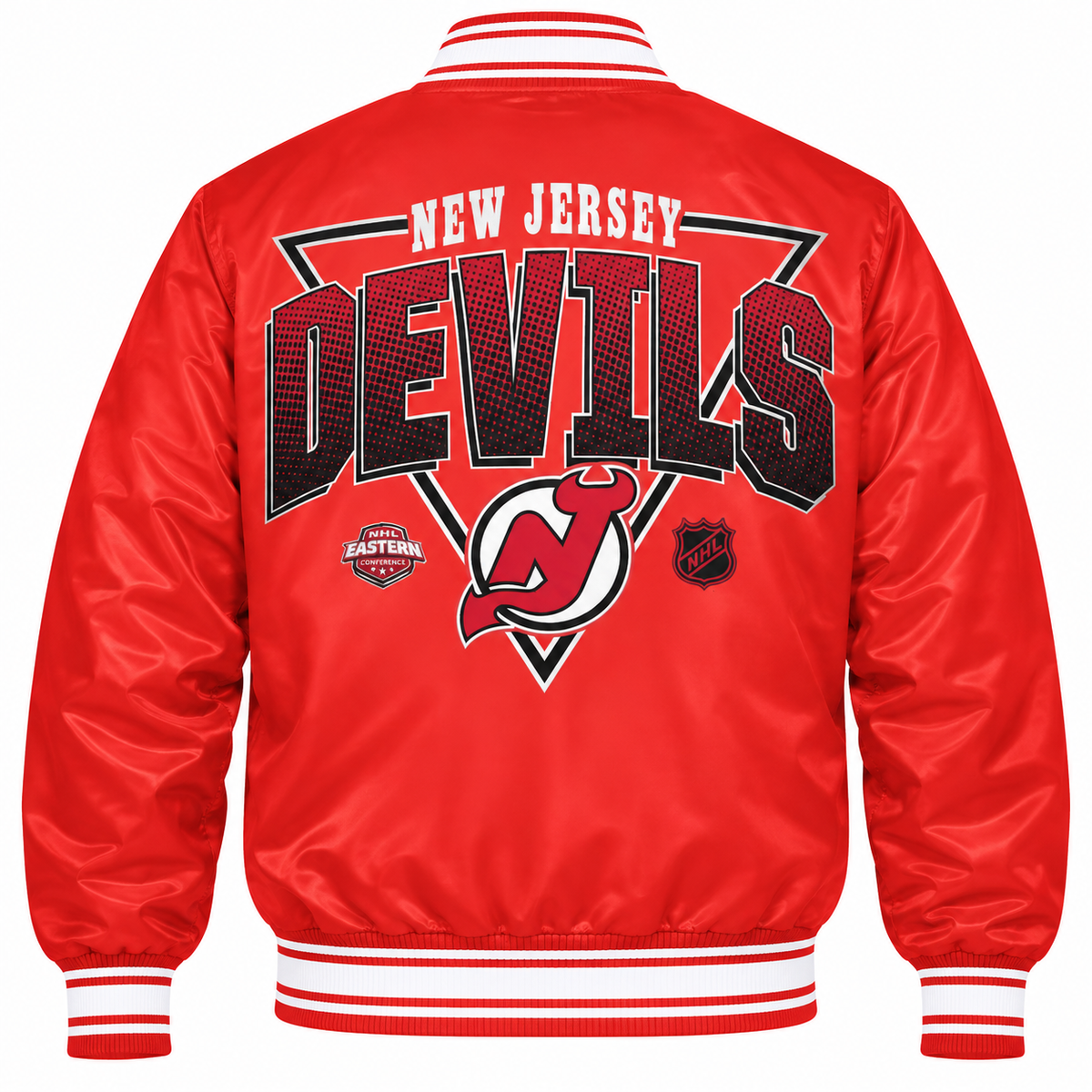 New Jersey Devils Red NHL Heavyweight Satin Jacket Back View