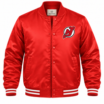New Jersey Devils Team Graphic NHL Heavyweight Satin Jacket Front View