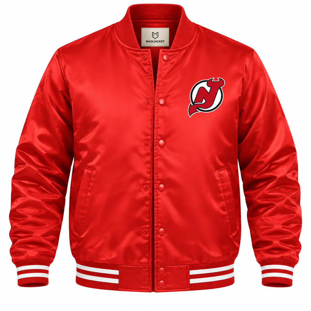 New Jersey Devils Team Graphic NHL Heavyweight Satin Jacket Front View