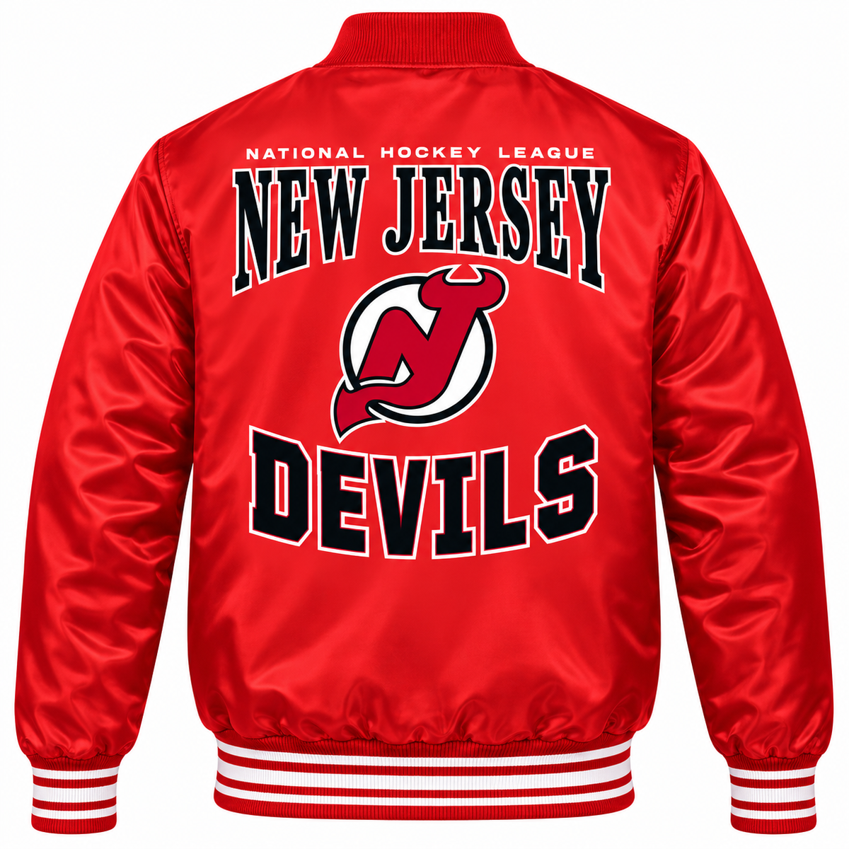 New Jersey Devils Team Graphic NHL Heavyweight Satin Jacket Back View