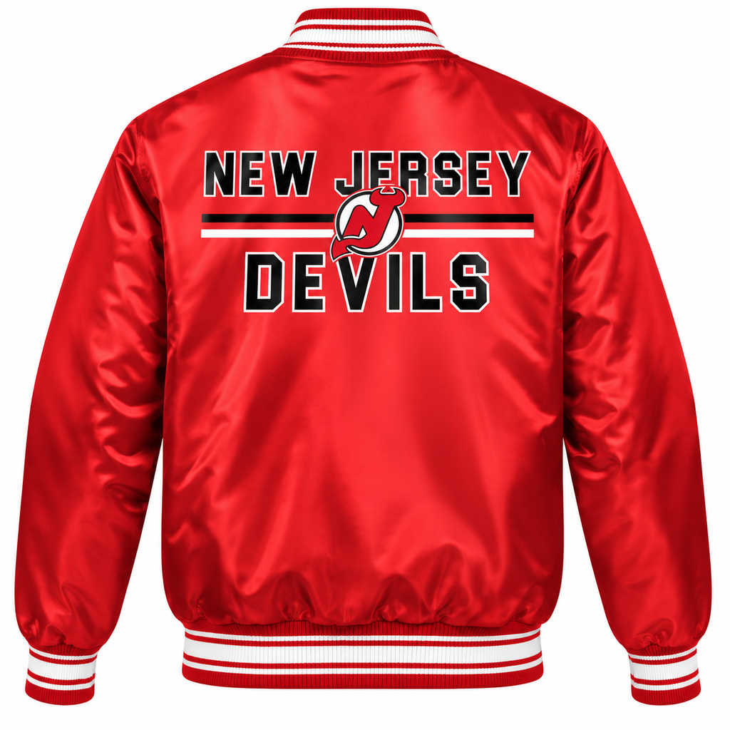 New Jersey Devils NHL Heavyweight Satin Jacket Back View