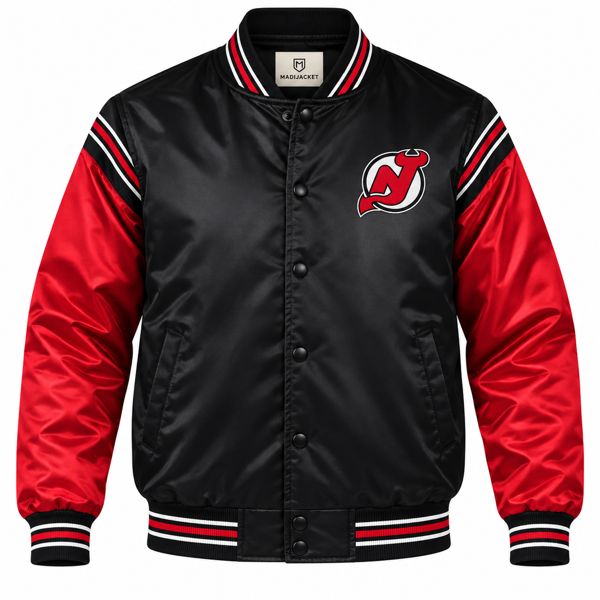 New Jersey Devils Varsity NHL Heavyweight Satin Jacket Front View
