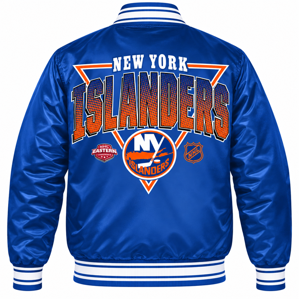 New York Islanders NHL Heavyweight Satin Jacket Back View