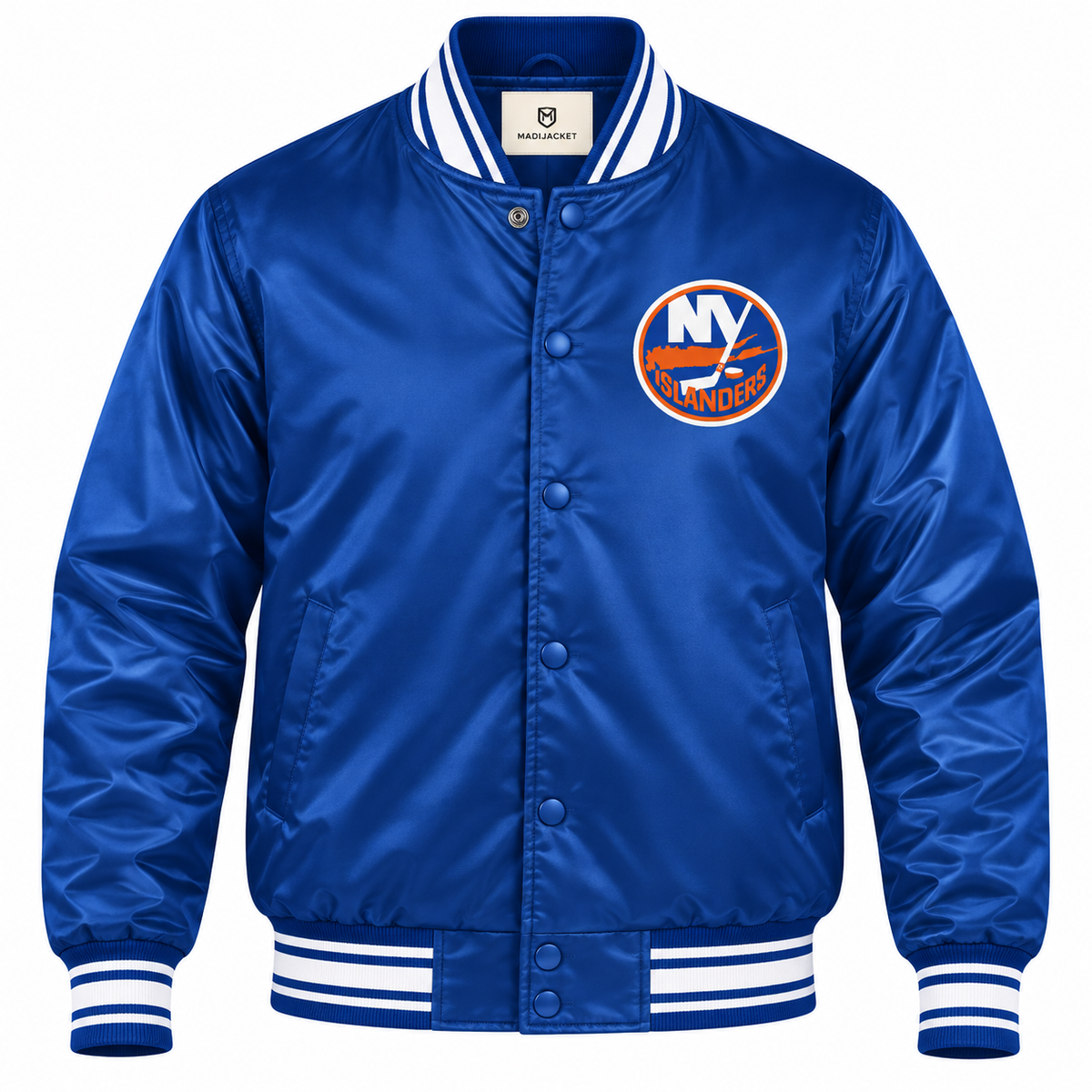 New York Islanders NHL Heavyweight Satin Jacket Front View