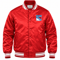 New York Rangers NHL Heavyweight Satin Jacket Front View
