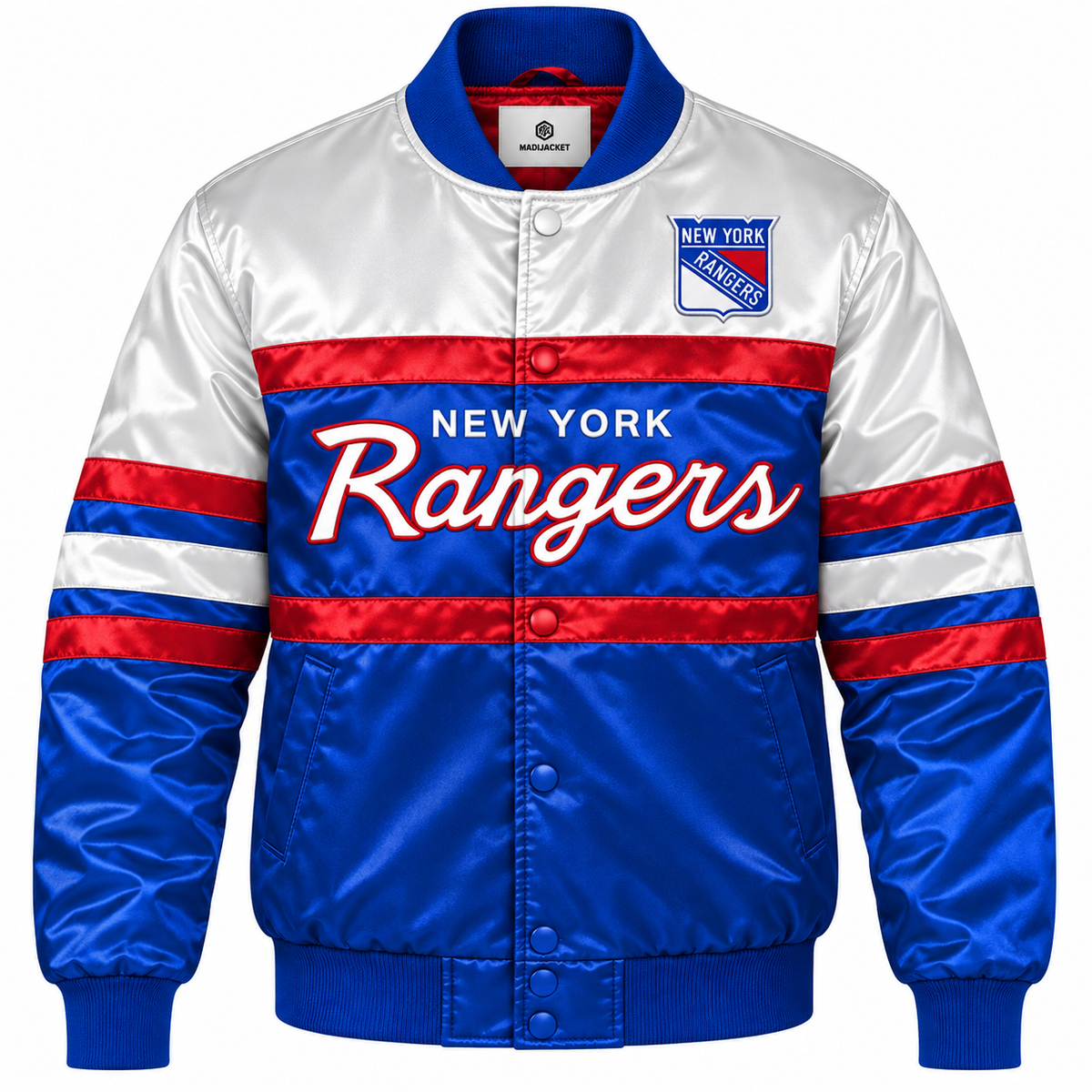 New York Rangers NHL Heavyweight Satin Jacket Front View