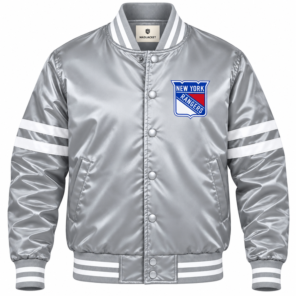 New York Rangers NHL Heavyweight Satin Jacket Front View