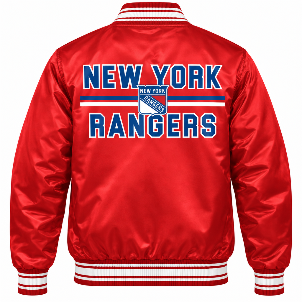 New York Rangers NHL Heavyweight Satin Jacket Back View