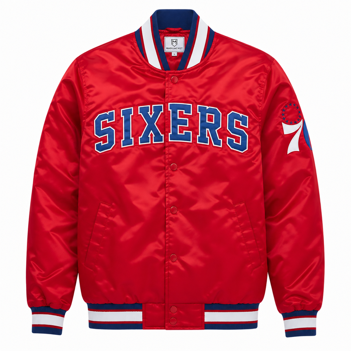 Philadelphia 76ers Heavyweight Satin Fan Jacket with classic basketball-inspired styling