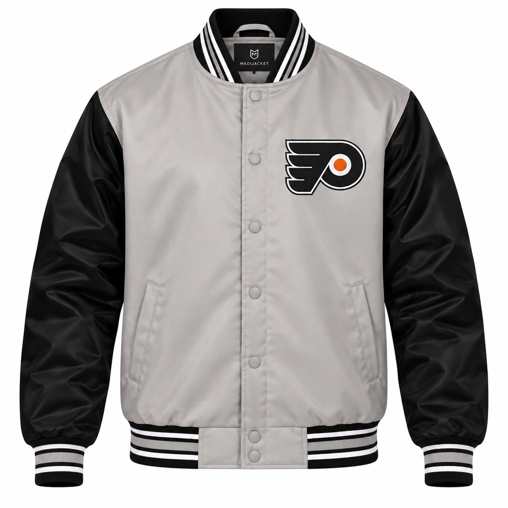 Philadelphia Flyers NHL Heavyweight Satin Jacket Front View
