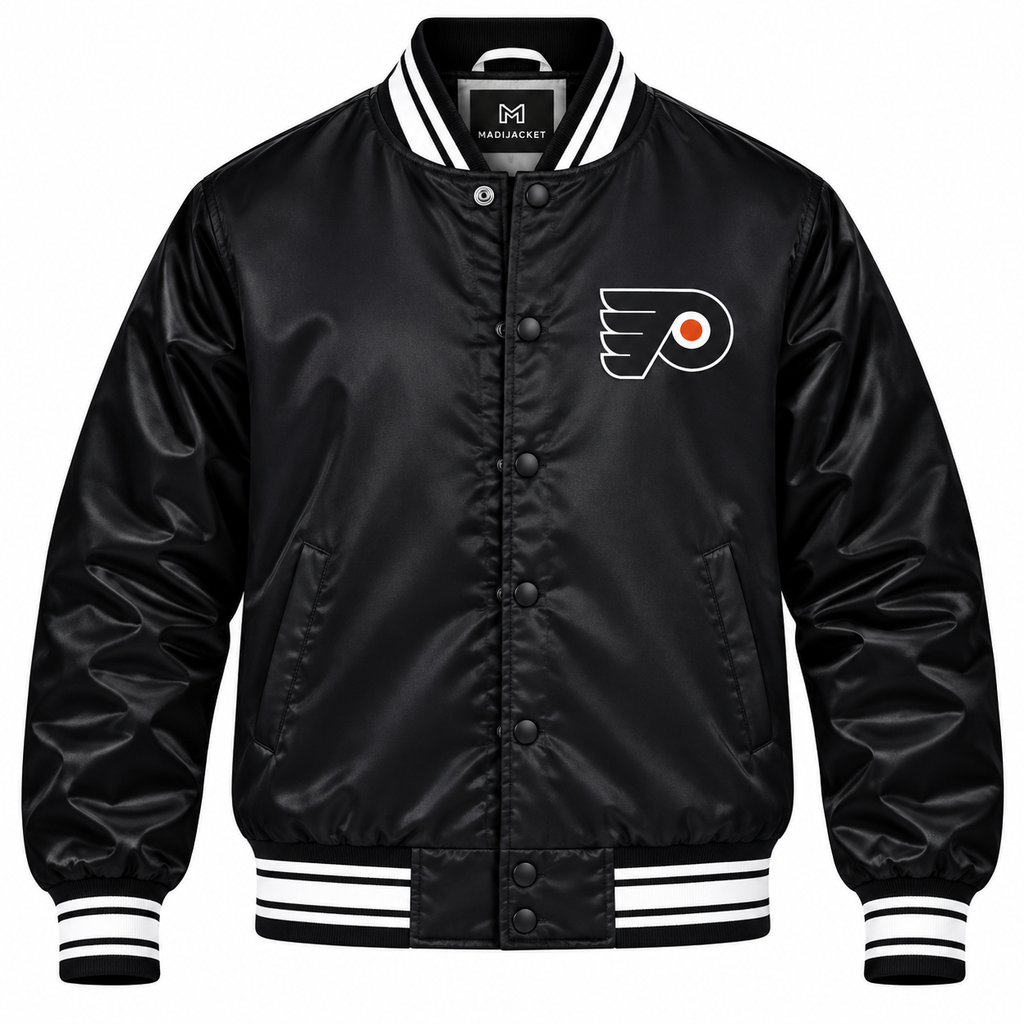 Philadelphia Flyers NHL Heavyweight Satin Jacket Front View