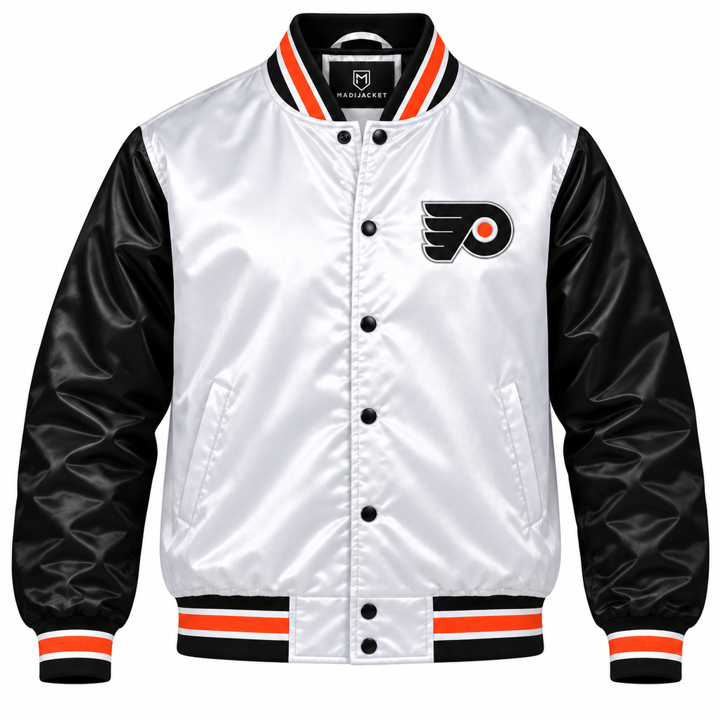 Philadelphia Flyers NHL Heavyweight Satin Jacket Front View