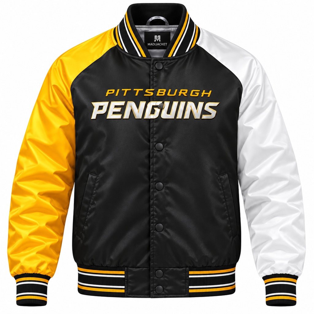 Pittsburgh Penguins NHL Heavyweight Satin Jacket Front View