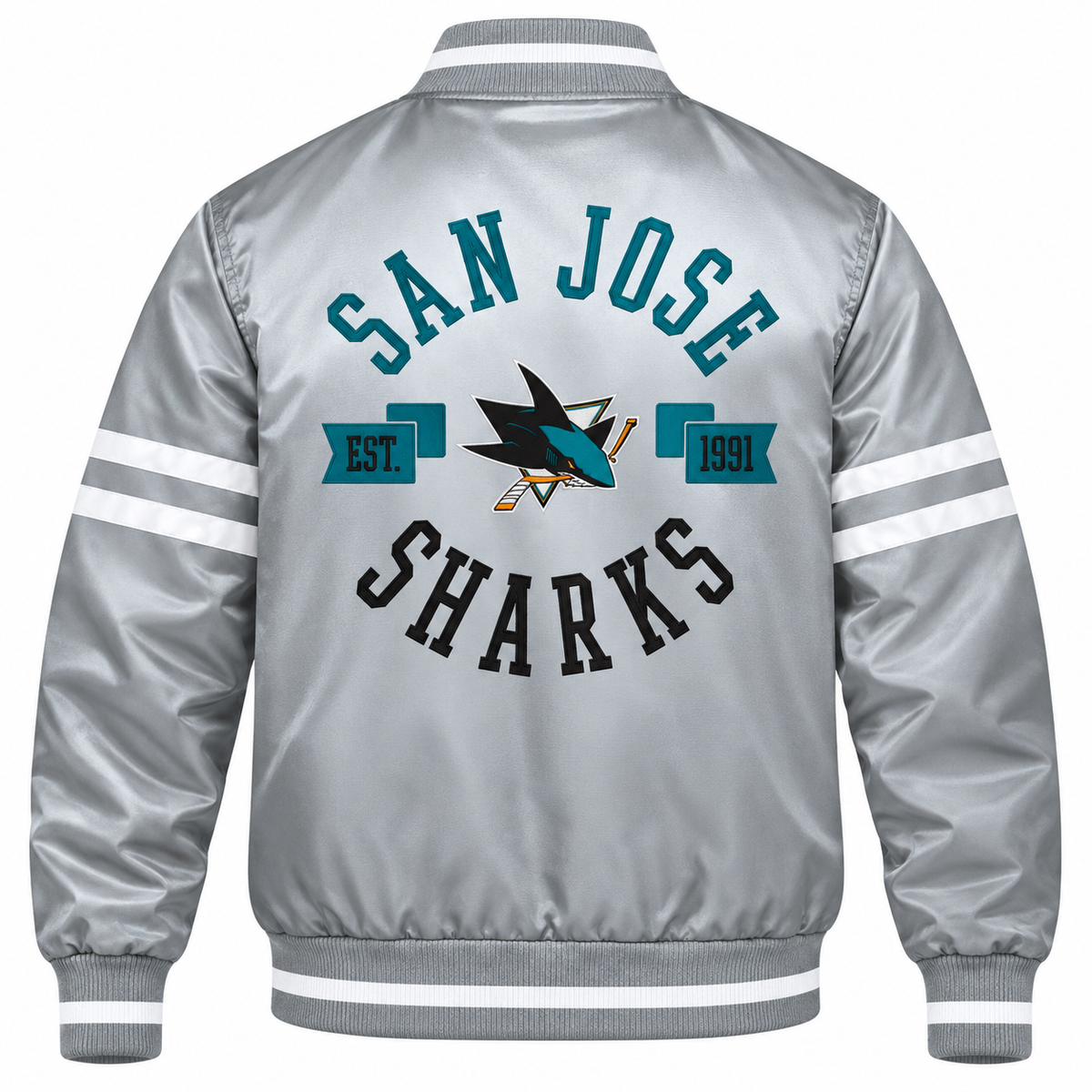 San Jose Sharks NHL Heavyweight Satin Jacket Back View