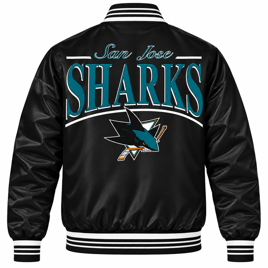 San Jose Sharks NHL Heavyweight Satin Jacket Back View