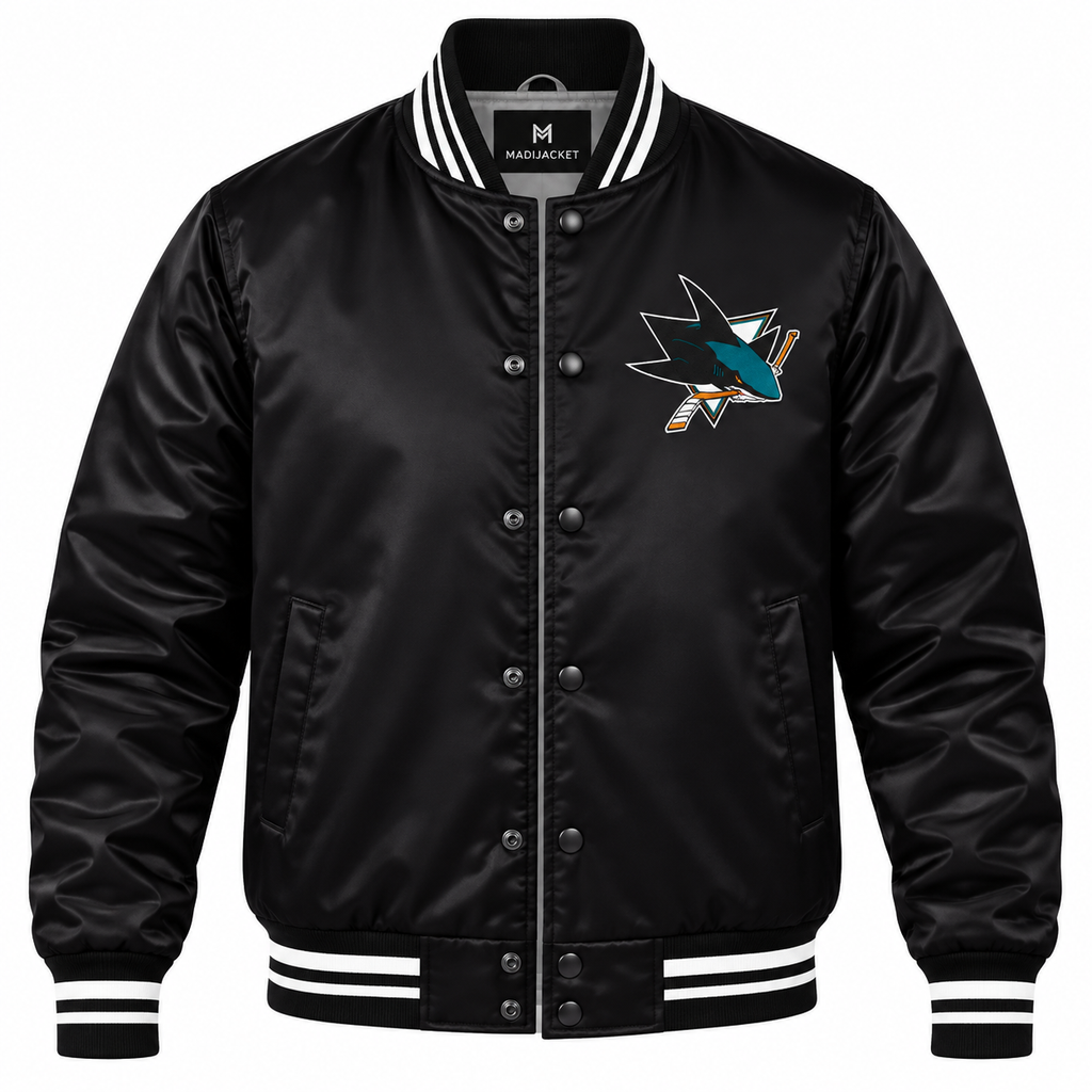 San Jose Sharks NHL Heavyweight Satin Jacket Front View
