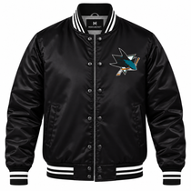 San Jose Sharks NHL Heavyweight Satin Jacket Front View
