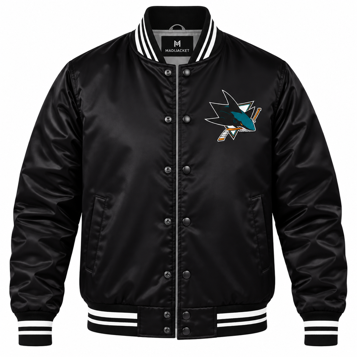 San Jose Sharks NHL Heavyweight Satin Jacket Front View