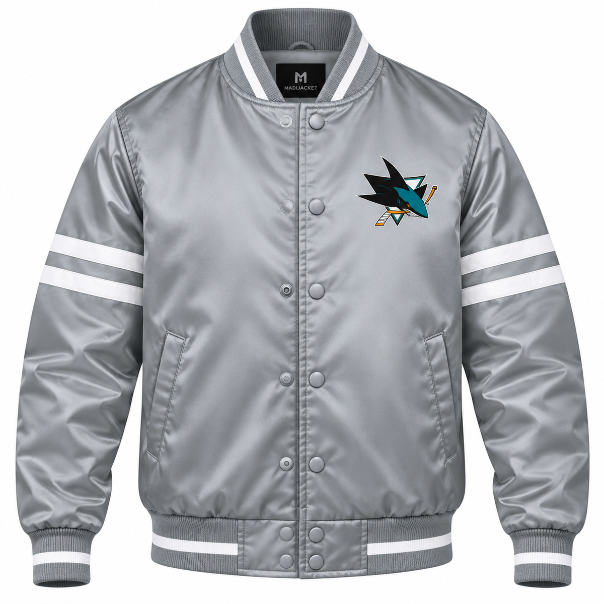 San Jose Sharks NHL Heavyweight Satin Jacket Front View