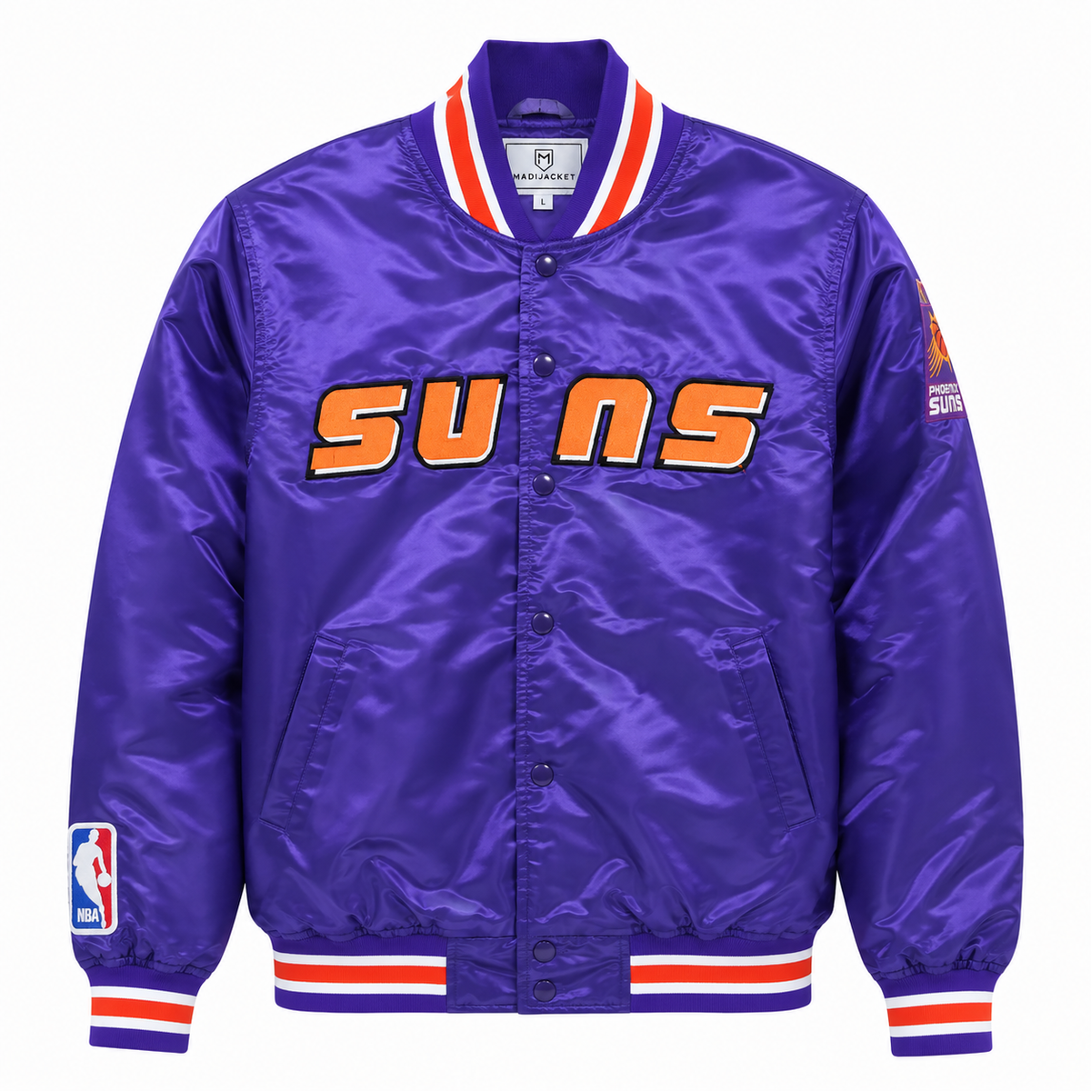 Phoenix Suns Heavyweight Satin Fan Jacket with bold basketball-inspired varsity styling