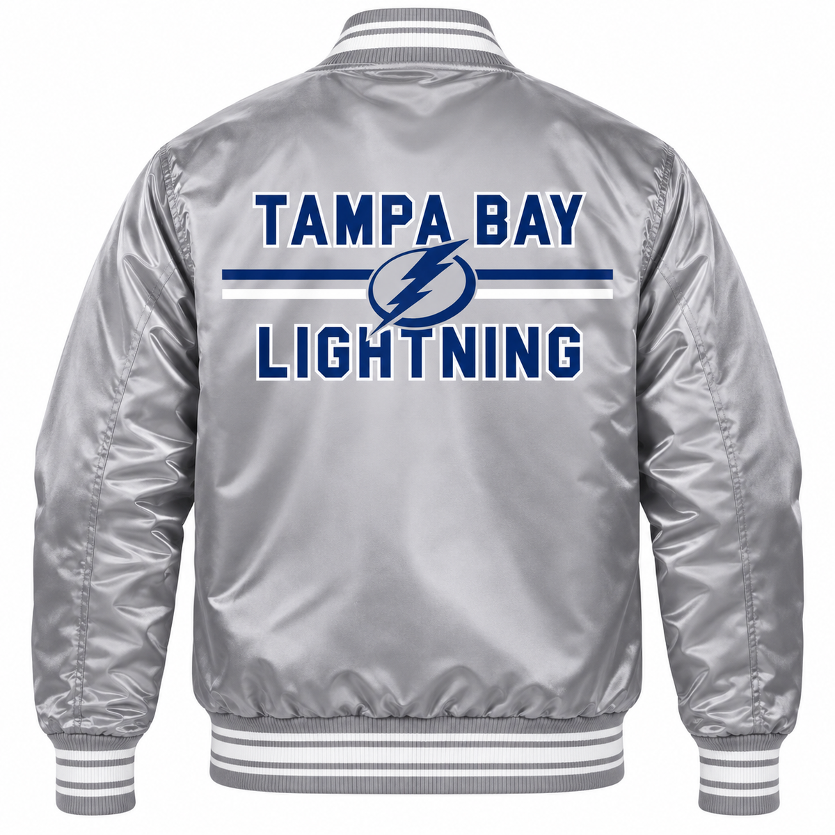 Tampa Bay Lightning Gray NHL Heavyweight Satin Jacket Back View