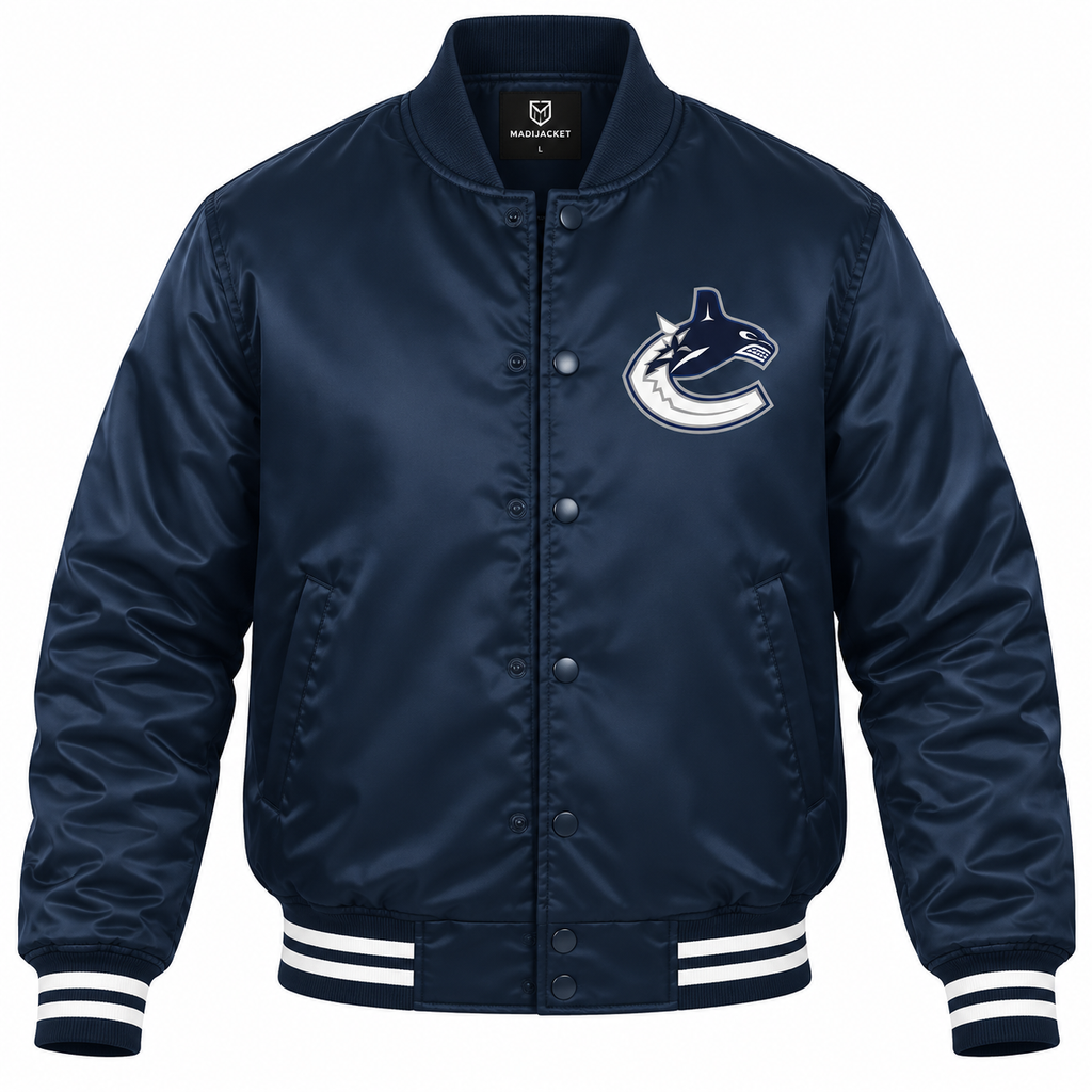 Vancouver Canucks NHL Heavyweight Satin Jacket Front View