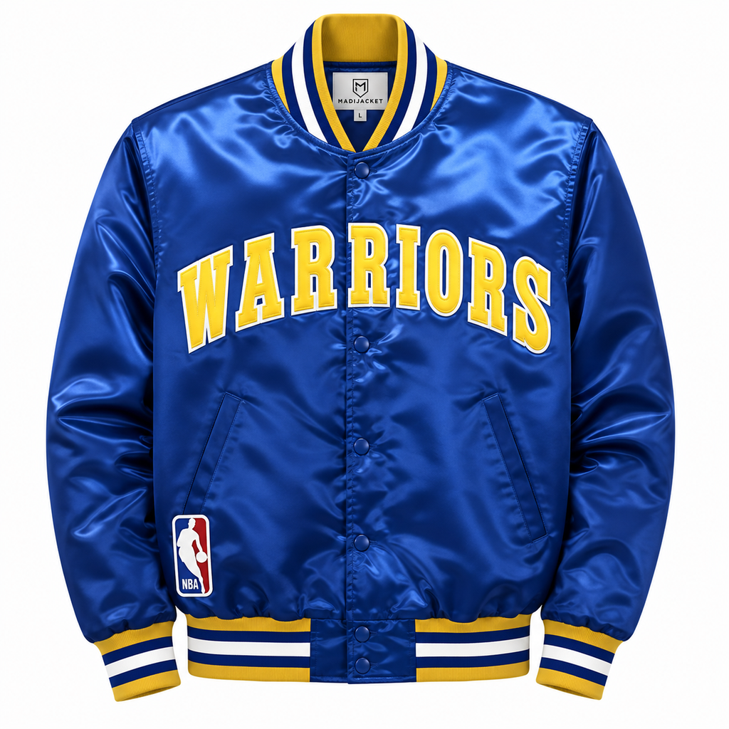 Golden State Warriors Heavyweight Satin Fan Jacket with bold basketball-inspired styling