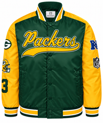 Green Bay Packers Heavyweight Satin Jacket Front View