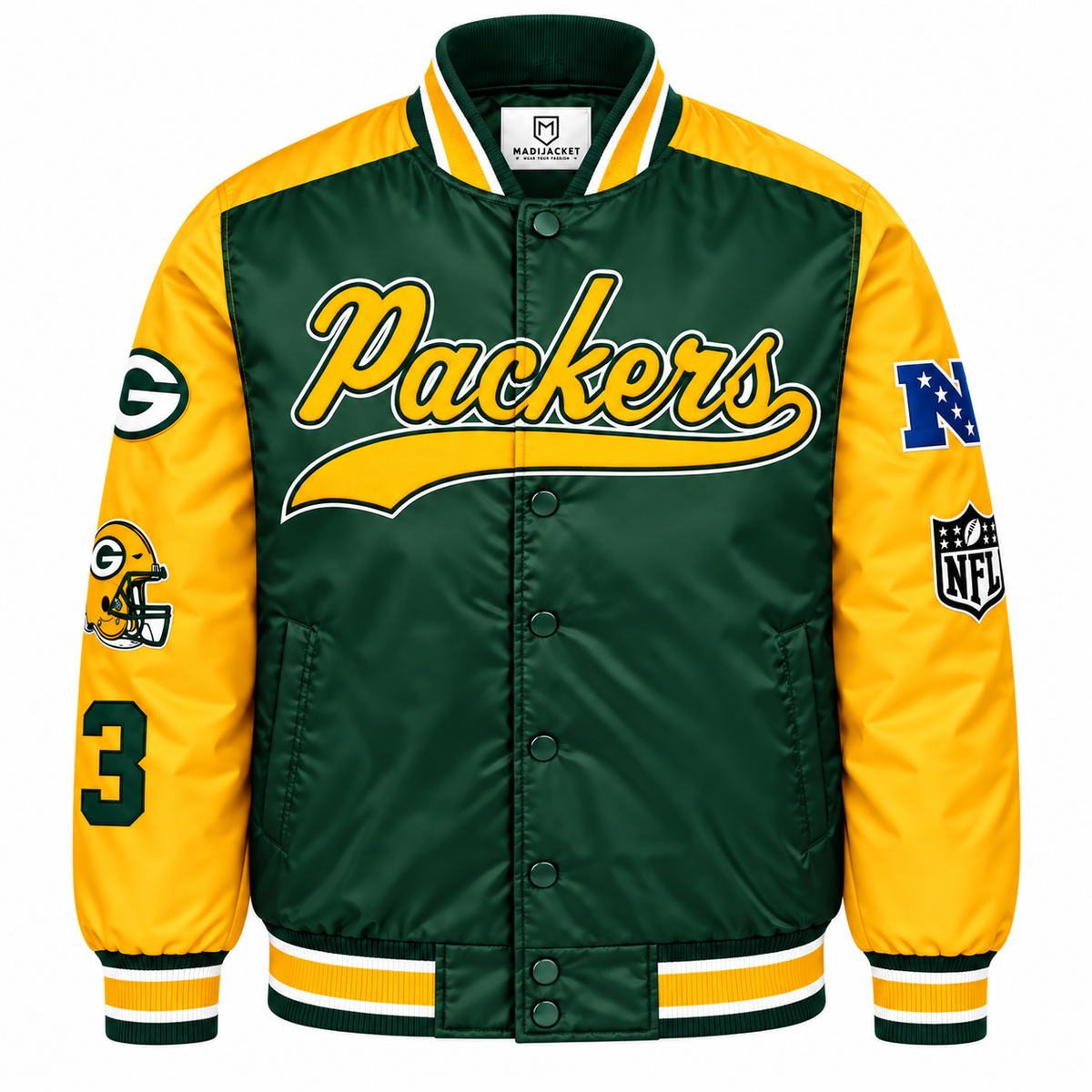 CHICAGO BEARS NHL Heavyweight Satin Jacket Front View