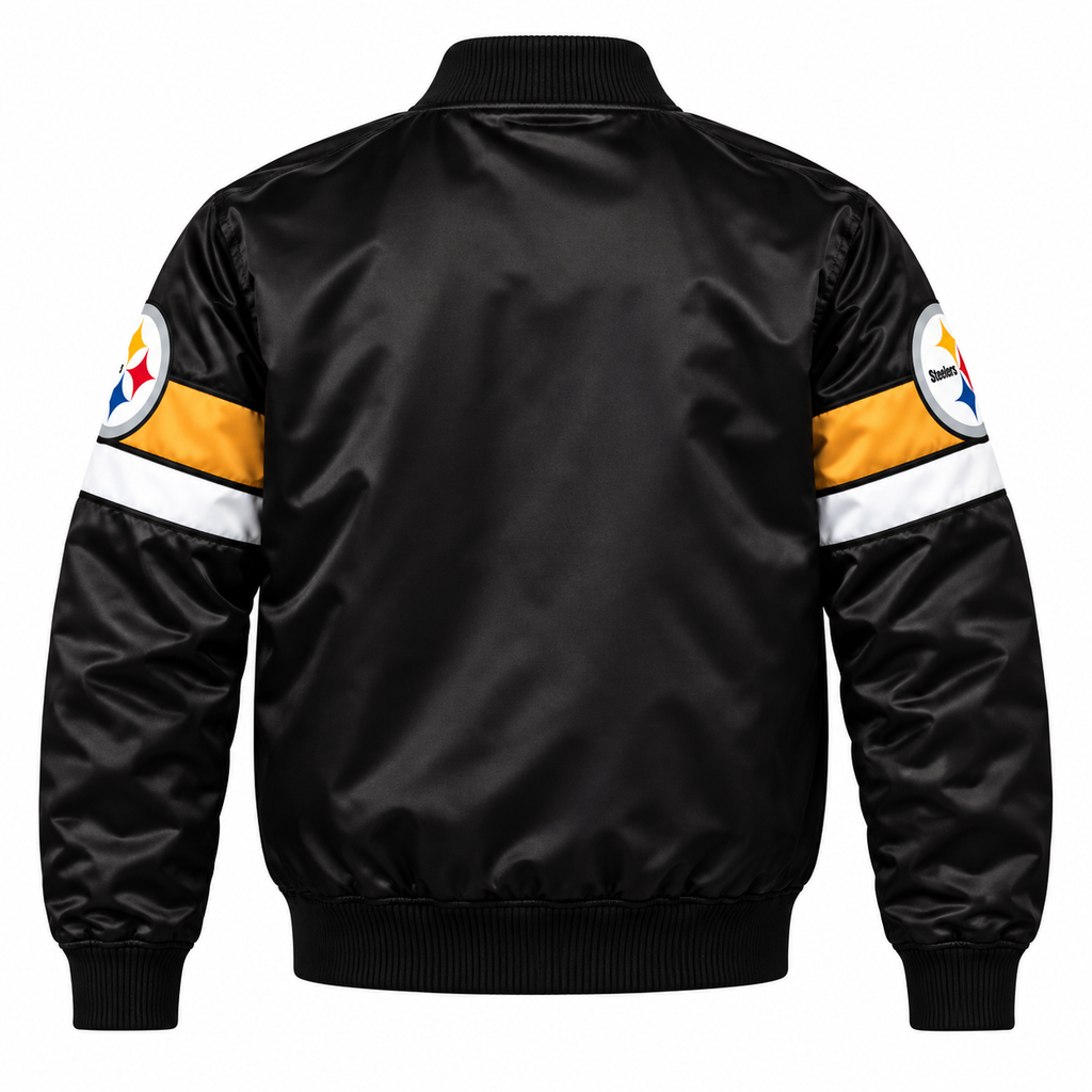 Pittsburgh Steelers Strip Sleeves Heavyweight Satin Jacket