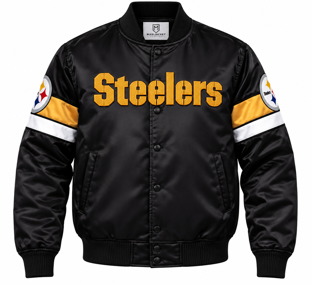 Pittsburgh Steelers Strip Sleeves Heavyweight Satin Jacket