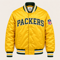 Green Bay Packers Heavyweight Satin Jacket Front View