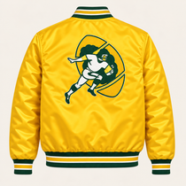Green Bay Packers Heavyweight Satin Jacket Back View
